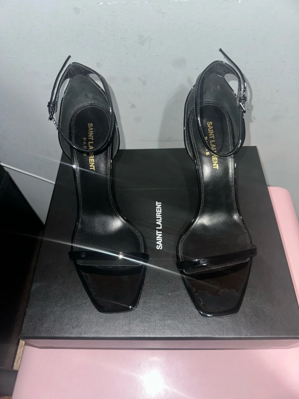 Saint Laurent Black Patent Leather Ankle-Strap Sandals - Picture 2 of 10
